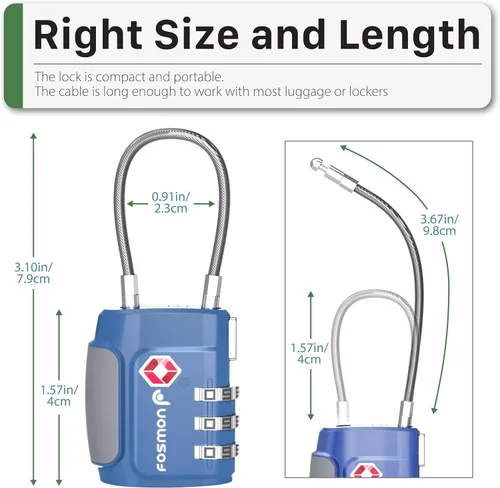 Miniatura 32 de Fosmon Cerraduras de cable aprobadas por la TSA para equipaje, maleta, cerradura de caja de pistola con botón de liberación a presión, cerradura
