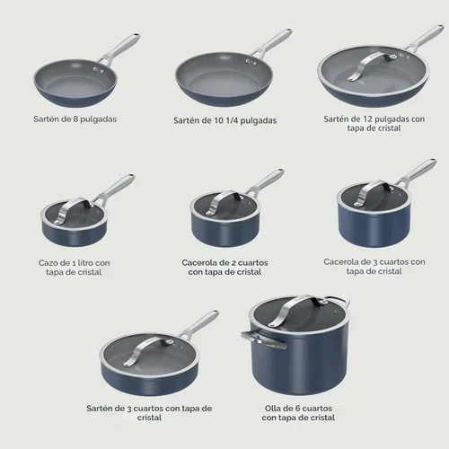 Miniatura 11 de Ninja Ceramic Pro Juego de utensilios de cocina de 14 piezas, juego de ollas y sartenes antiadherentes con tapas de vidrio, no tóxico, sin PTFE