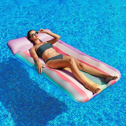 Miniatura 5 de PARENTSWELL Flotador de gran tamaño de 72 x 38 pulgadas, silla de salón extragrande cubierta de tela con reposacabezas, tumbona inflable
