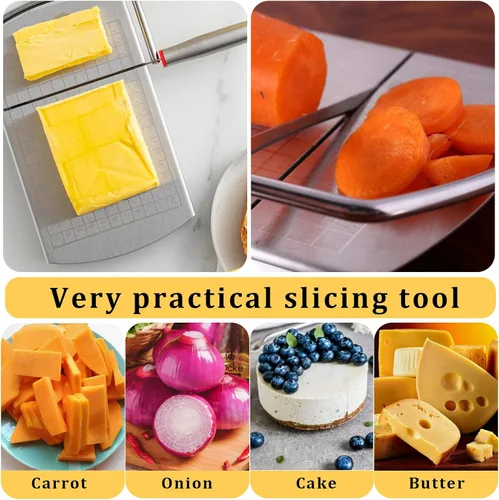 Miniatura 6 de Cortador de queso para bloque de queso, cortador multifuncional de acero inoxidable con cuchilla, tablero cortador de queso con escala