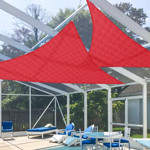 E&K Toldo parasol tipo vela triangular de 10 x 10 x 14.1 pies, con bloqueo UV, para pérgola, patio, jardín, al aire libre (rojo)