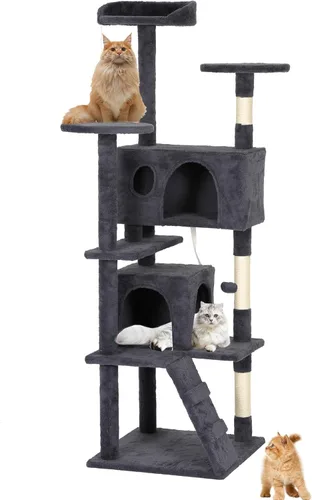 Miniatura 32 de BestPet Torre para Gatos de 54" Beige Resistente, Fácil de Ensamblar, Centro de Actividades Multinivel con Postes Rascadores de Sisal, Condos