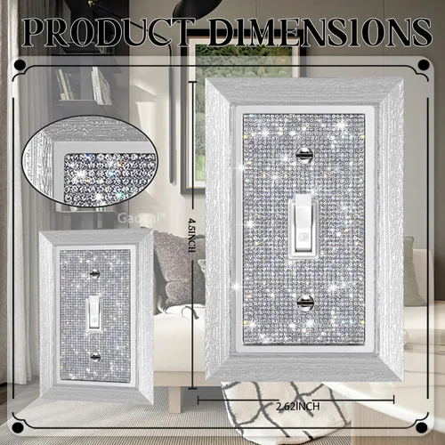 Miniatura 2 de 1 pieza Placas de pared con diamantes de imitación brillantes Cubierta de interruptor de luz Placa decorativa de pared con palanca única Placas