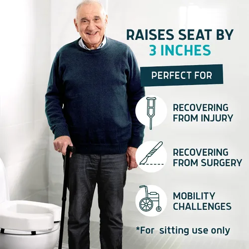 Miniatura 2 de Lunderg Elevador acolchado para asiento de inodoro para personas mayores, añade 3 pulgadas. Ajuste universal. Cojín de asiento de inodoro elevado