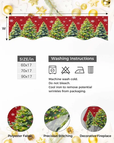 Miniatura 6 de Red Christmas Fireplace Mantel Scarf Cover, Winter Pine Tree Snowflakes Xmas Mantel Shelf Top Scarf Christmas Runners for Fireplace Christmas Decor