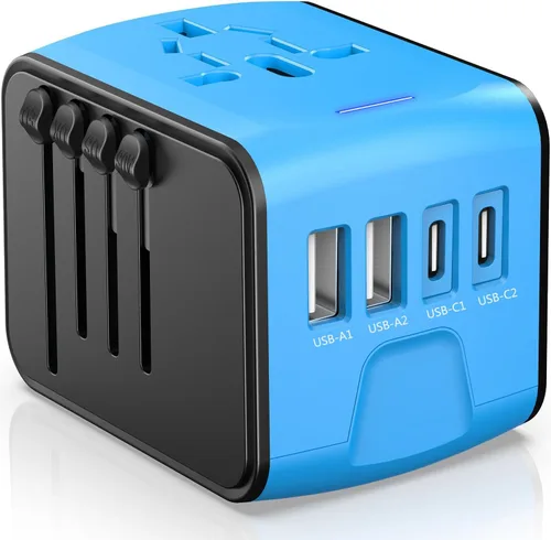 Miniatura 10 de JMFONE Adaptador de viaje internacional, 2 puertos USB-C y 2 puertos USB-A y enchufes de CA múltiples, adaptador de corriente universal en todo el 2
