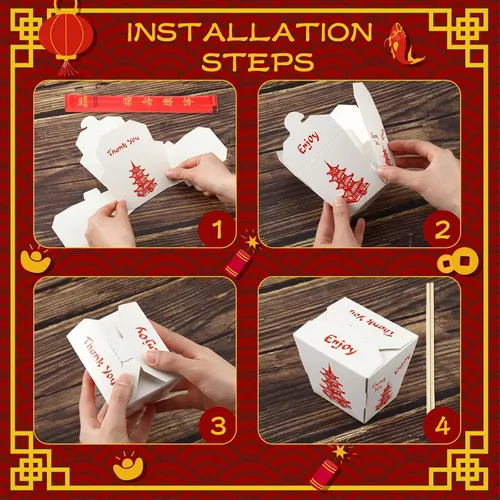 Miniatura 3 de Tioncy 50 juegos de cajas chinas de 16 onzas con palillos, recipientes de papel para alimentos que incluyen 50 cajas para llevar, 50 pares