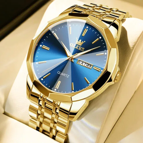 Miniatura 3 de OLEVS Watch for Men Diamond Business Dress Analog Quartz Stainless Steel Waterproof Luminous Date Two Tone Luxury Casual Wrist Watch Blue