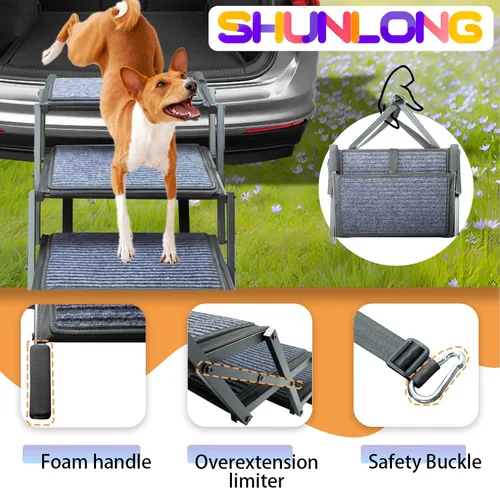 Miniatura 3 de Rampa para perros para auto, camión y SUV, escaleras plegables para perros grandes, escaleras plegables para mascotas con superficie antideslizante