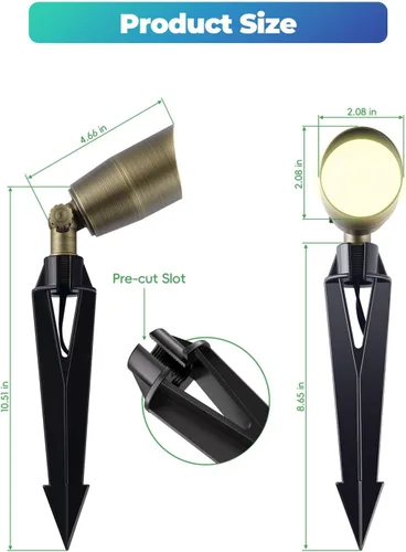 Miniatura 8 de Luz de paisaje de latón de bajo voltaje, foco sólido para exteriores con bombilla LED MR16 reemplazable de 5 W, 2700 K blanco cálido, iluminación