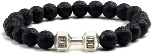 DUSHOULIAN Pulsera de piedra volcánica de lava volcánica negra natural, pulsera de cuentas negras mate para mujeres y hombres, joyería de barra de