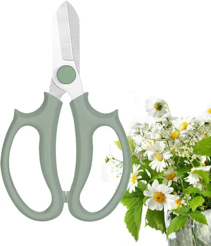 Leize - Tijeras de flores, tijeras florales de acero inoxidable premium engrosadas, podadora fuerte para flores, ramas y hojas (Gris Verde)