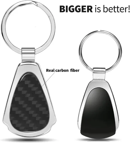 Miniatura 7 de iPick Image Para Cadillac XT5 Real Negro Fibra de Carbono Cromo Metal Teardrop Llavero
