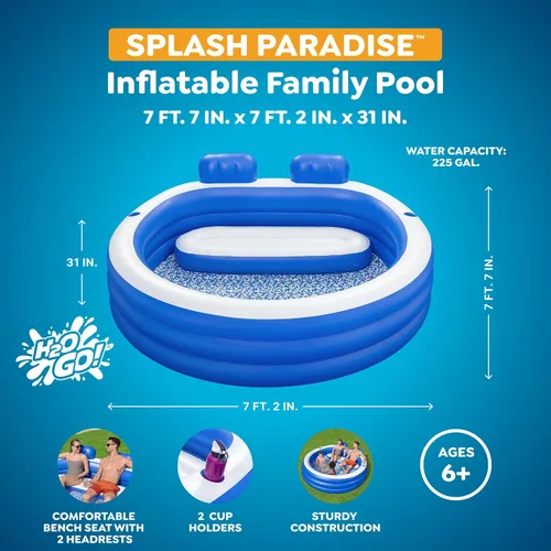 Miniatura 3 de H2OGO! - Piscina familiar inflable Splash Paradise de 7 pies 7 pulgadas x 7 pies 2 pulgadas x 31 pulgadas, piscina inflable al aire libre para niños