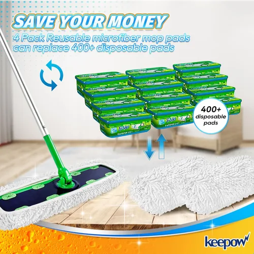 Miniatura 8 de KEEPOW Recambios húmedos reutilizables XL compatibles con Swiffer Sweeper XL, paños de barrido secos XL, paños de trapeador húmedos, almohadillas