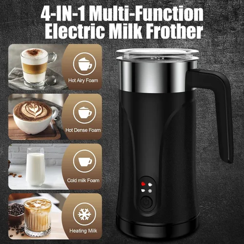 Miniatura 2 de Espumador de leche, espumador de leche 4 en 1 y vaporizador, máquina automática de espuma fría y caliente de 10.1 onzas líquidas, espumador de leche