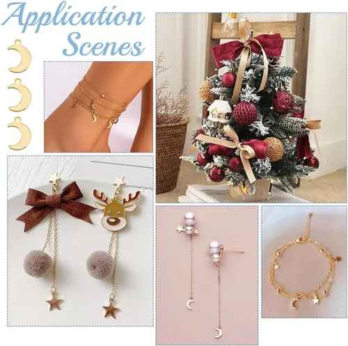 Miniatura 6 de UNICRAFTALE 50 dijes de luna de acero inoxidable, dijes dorados para hacer joyas, colgantes para collares, pulseras, aretes, manualidades, agujero