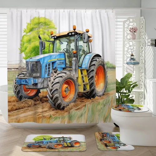 Miniatura 47 de Juego de baño estilo granja de 3 piezas con cortina de ducha y alfombras, cortina de ducha de 72'' y dos alfombras de baño antideslizantes lavables