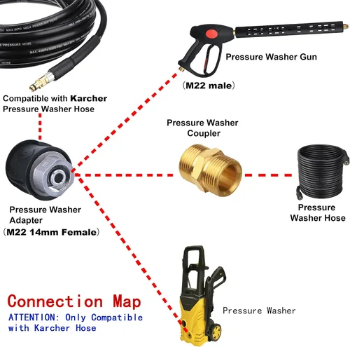 Miniatura 4 de M MINGLE Adaptador para lavadora a presión para pistola y lavadora eléctrica, solo compatible con manguera Karcher, a M22 0.551 in hembra