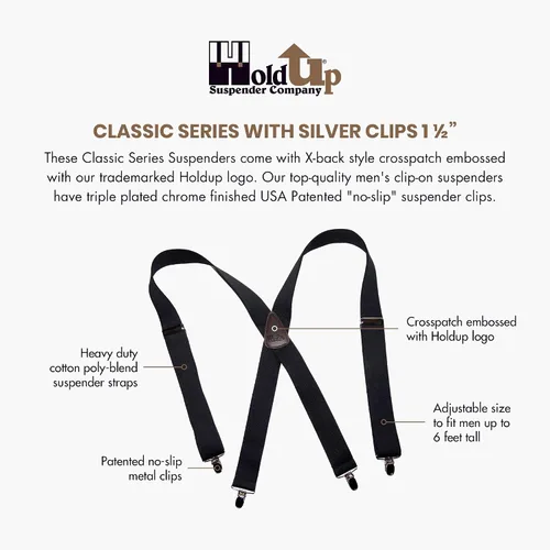Miniatura 2 de Tirantes de sujeción de la serie clásica de 1 12 pulgadas de ancho para hombres en estilo X-back con clips plateados patentados en Estados Unidos