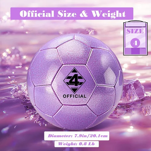 Miniatura 2 de Balón de fútbol morado con purpurina, tamaño 3, 4, 5 con bomba y bolsa de aguja/malla, kit de pelota de fútbol de poliuretano Sofu para interiores