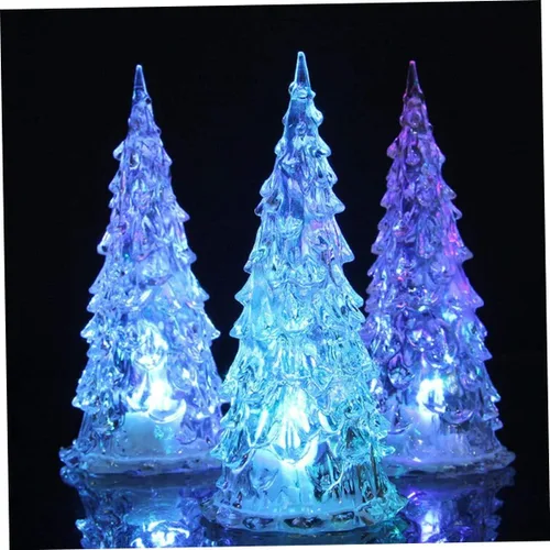 3 piezas de árbol de Navidad iluminado, luz LED acrílica nocturna de Navidad, decoración de Navidad, figura de mesa con purpurina iluminada, árboles