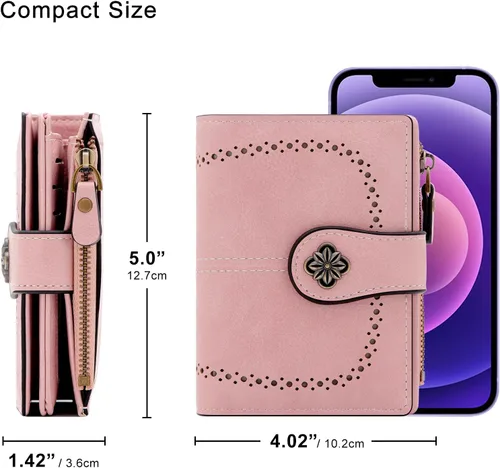 Miniatura 6 de defway Cartera pequeña para tarjetas para mujer, cartera para mujer con soporte para tarjetas de bloqueo RFID, bolso pequeño compacto para mujer, 16