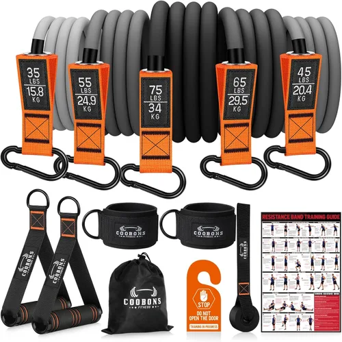 Miniatura 10 de Resistance Bands with Handles, 175lb Exercise Bands for Working Out, Fitness Bands, Workout Bands with Door Anchor and Ankle Straps, Physical