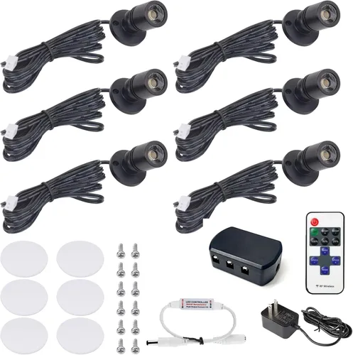 Miniatura 12 de DEDC 6 mini luces LED tipo spot, 1W 5V 6000K, luces para debajo del gabinete, mini focos para exhibiciones con atenuador
