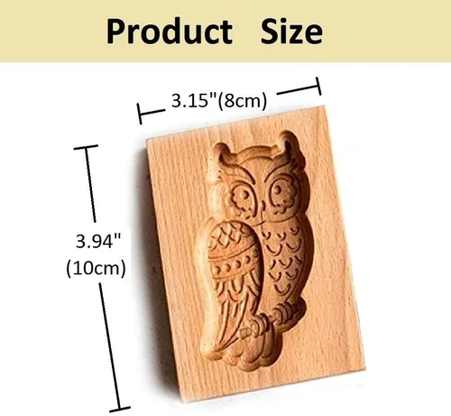 Miniatura 2 de Sello para galletas de búho 2 de madera - Molde tallado y prensa para pan de jengibre y galletas DIY (owl 2)