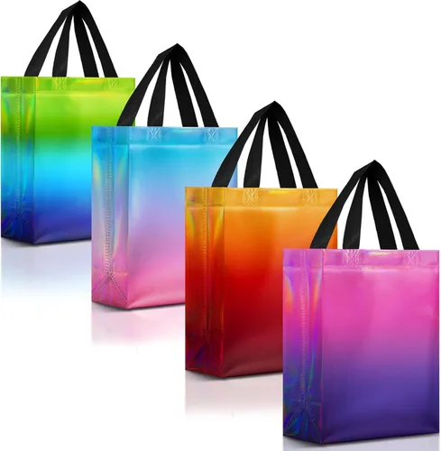 Nush Nush Juego de 12 bolsas de regalo medianas degradadas – 4 impresionantes y brillantes bolsas de regalo reutilizables con asas – Bolsa de regalo