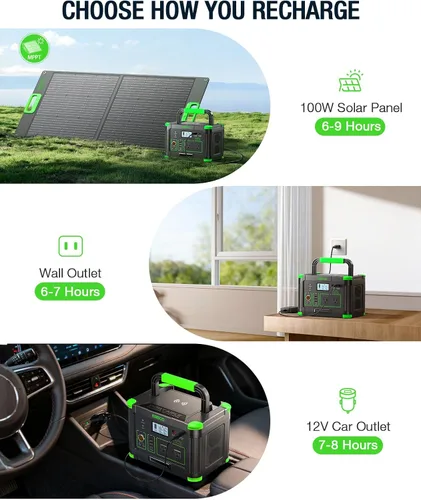 Miniatura 4 de Estación de energía portátil de 500 W, 519.48 Wh/140400 mAh, generador solar, batería de litio de reserva, fuente de alimentación con 2 salidas