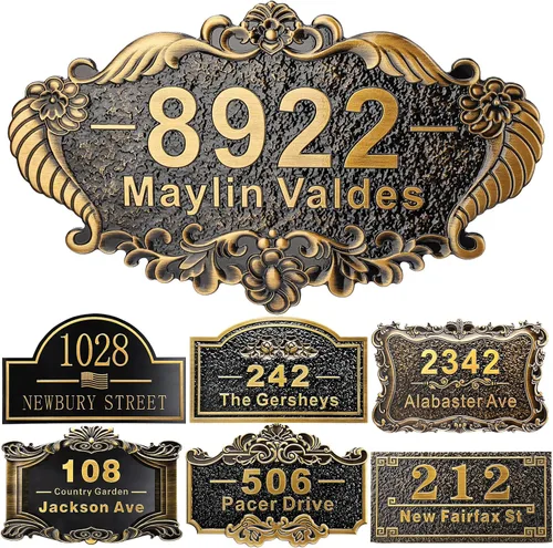 Miniatura 42 de Placa personalizada de dirección de casa de 12 pulgadas, números fundidos para exteriores, placa de señal de dirección personalizada con nombre