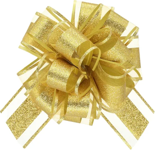 WEWILUCK Lazos para envolver regalos, lazos dorados con purpurina para cumpleaños, Navidad y Año Nuevo, 8 lazos de regalo de 6 pulgadas con cinta