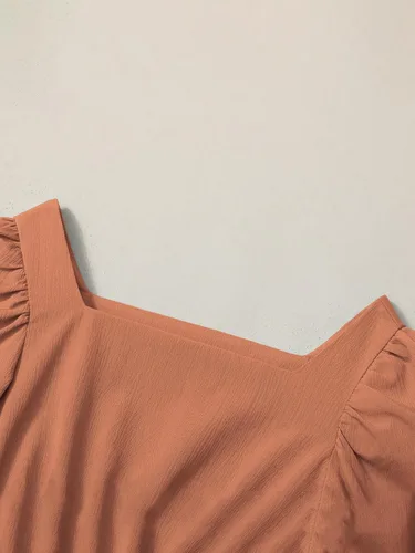Miniatura 8 de BAVADER Conjunto de ropa para niña, 2 piezas, con cuello cuadrado, manga abombada, pantalones cortos con bolsillo con cordón para verano