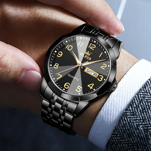 Miniatura 4 de OLEVS Reloj para hombre vestido de negocios diamante analógico cuarzo fecha lujo clásico acero inoxidable impermeable luminoso dos tonos reloj