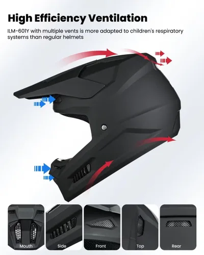 Miniatura 4 de ILM Casco para motocross juvenil, casco ATV para niños, motocross, BMX, motocicleta todoterreno con gafas, guantes, máscara DOT modelo MT601Y