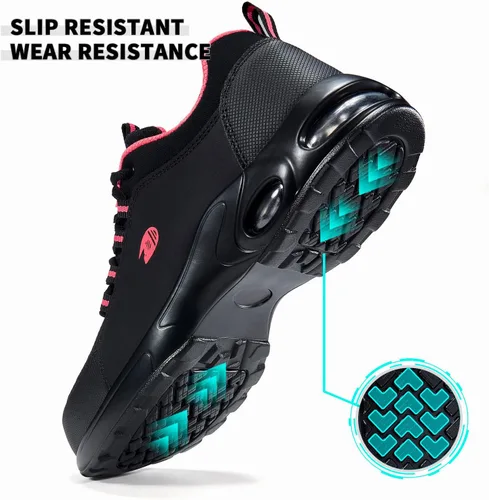 Miniatura 3 de Delobi Zapatos de punta de acero para mujer, zapatos de trabajo de seguridad, antideslizantes, cómodos, ligeros, con amortiguación de aire, zapatos