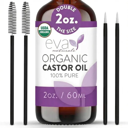Eva Naturals Aceite de ricino 100 % puro, prensado en frío para el crecimiento de pestañas, cejas, cabello y pestañas, gotas de suero más gruesas