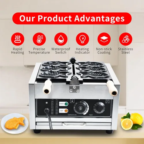 Miniatura 3 de Taiyaki - Máquina eléctrica Taiyaki para hacer gofres de pescado, 3 piezas, revestimiento de teflón antiadherente, hierro en forma de pescado, 110