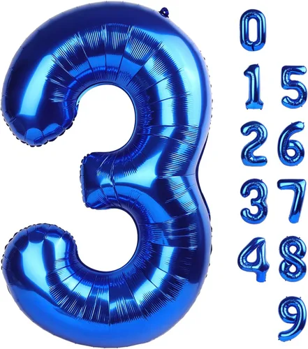 Miniatura 333 de Globos de números de 5 globos de 40 pulgadas, decoraciones de cumpleaños azules para niños y niñas, globos de números azul marino grandes
