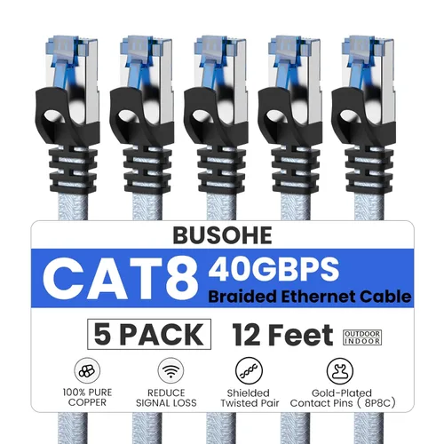 Miniatura 21 de BUSOHE Cable Ethernet Cat 8 de 50 pies, cable para conexión de red LAN, 26AWG de nailon trenzado de alta velocidad, cable plano aislado de 40 Gbps