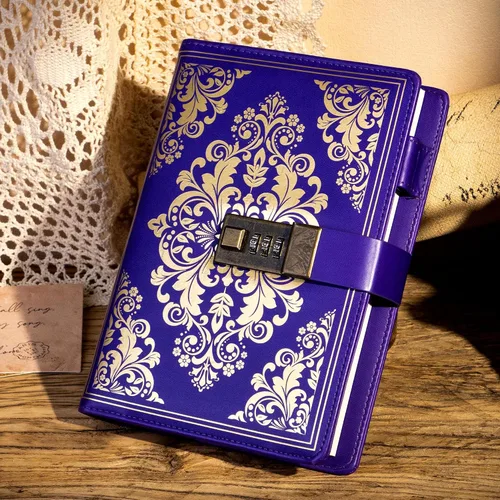 Miniatura 2 de Diario con cerradura CAGIE para mujeres, diario vintage recargable con cerradura de 224 páginas, diario de cuero con cerradura para secretos