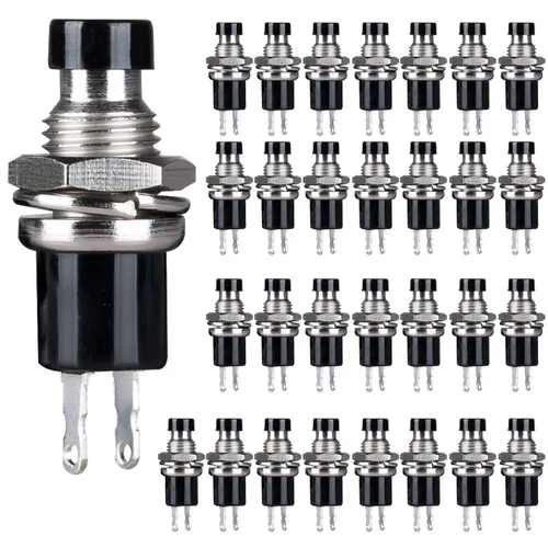 Miniatura 10 de Clyxgs Interruptor de botón momentáneo, SPST Interruptor NC cerrado normal de 2 pines Mini Micro 1A 250V AC Negro+Tapa Roja 30 PCS