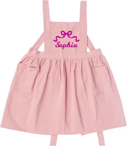Miniatura 9 de MT WORLD Delantal de lino personalizado para niñas, delantales duraderos para niños pequeños, con espalda cruzada, regalos para cocinar, hornear