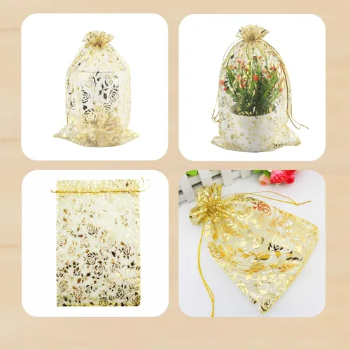 Miniatura 4 de 8 x 12 pulgadas 100 bolsas de flores de corazón con cordón de organza bolsa de regalo de joyería bolsa de dulces con cordón de regalo de boda