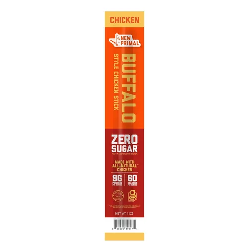 The New Primal Palito de pollo totalmente natural, estilo búfalo, bocadillos saludables sin dieta cetogénica y sin gluten para adultos, sin azúcar,