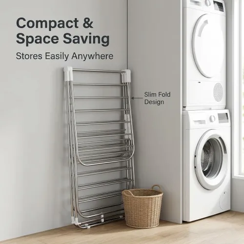 Miniatura 6 de EZHOME YLT-0501 - Estante grande plegable para lavandería, resistente, plegable, ahorro de espacio, almacenamiento de acero inoxidable