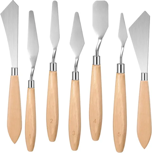 Honoson Juego de cuchillos de pintura de 7 piezas, espátula, espátula, cuchillo de acero inoxidable, raspador de dibujo, accesorios de pintura al
