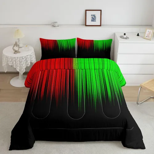 Miniatura 19 de Feelyou Juego de edredón geométrico degradado para adolescentes, tamaño individual, para niños y mujeres, azul, rojo y negro, juego de ropa de cama